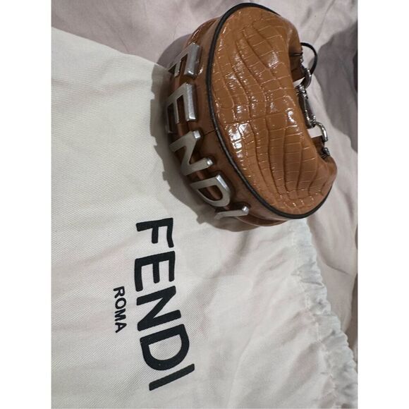 Crocodile leather brown and silver Fendi Nano bag new never used - Picture 5 of 11